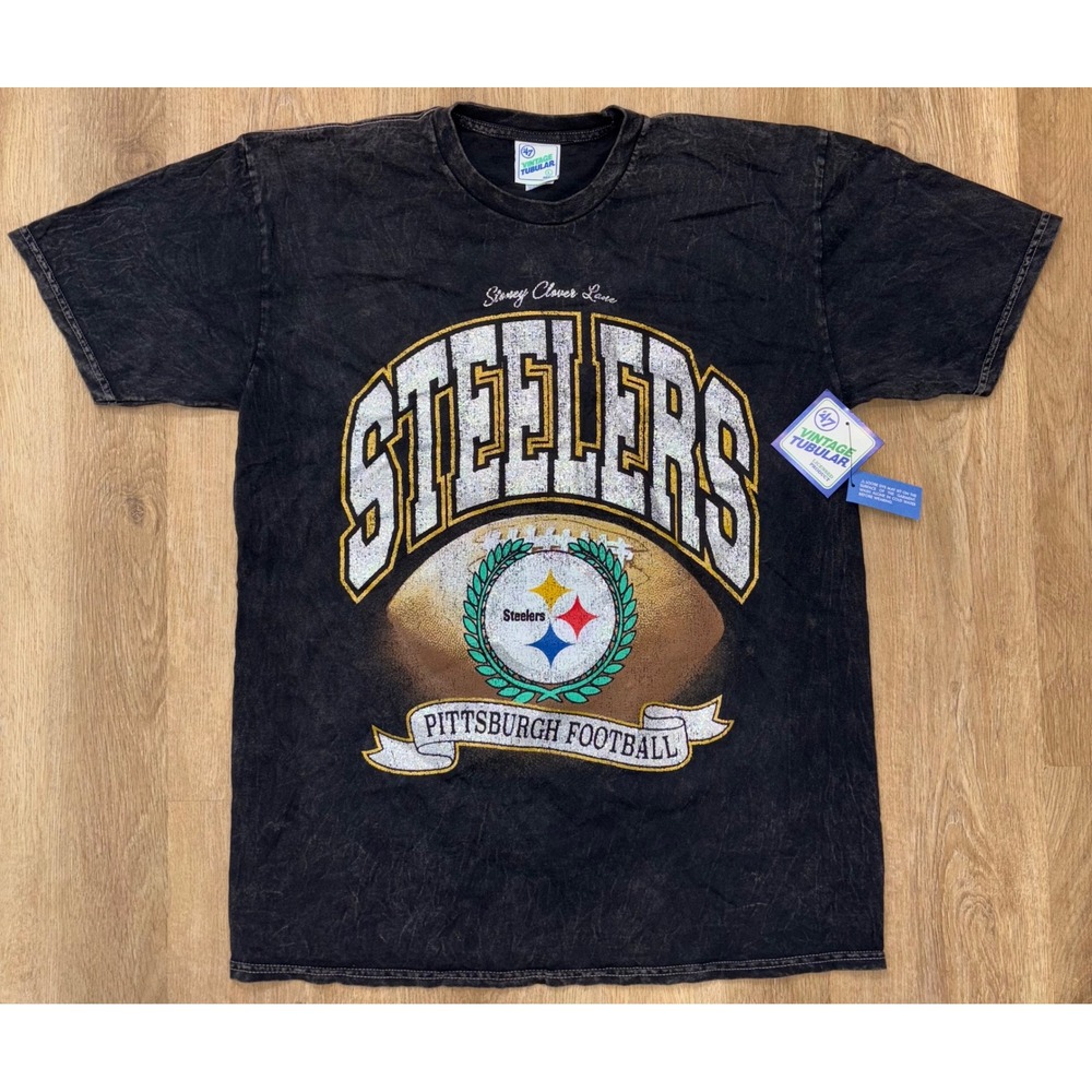 NWT Stoney Clover Lane X '47 Pittsburgh Steelers Glitter Rocker Vintage Tee - L